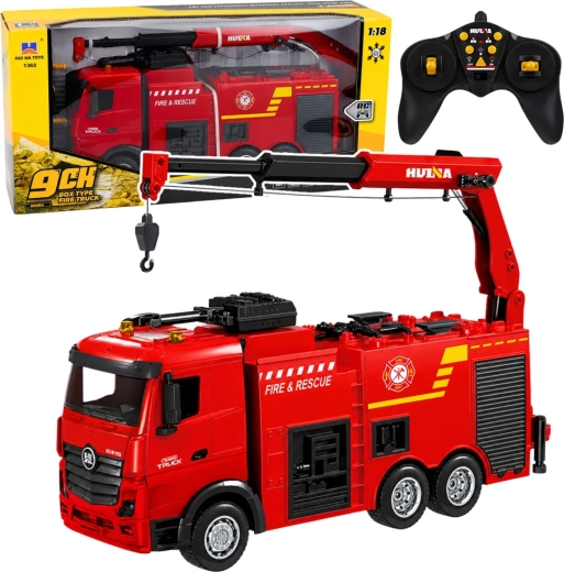 Camion de pompieri RC Huina cu macara și tun de apă 1:18