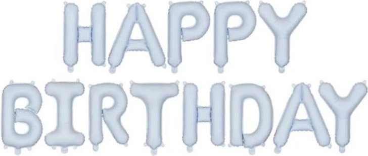 Baloane din folie Happy Birthday, albastru mat, 340 × 35 cm