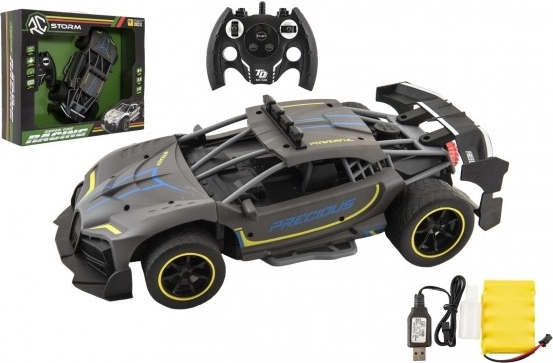 Mașină RC Sport antracit cu efect de abur 33 cm plastic 2,4 GHz pe baterii + pachet reîncărcabil în cutie 43x36x13