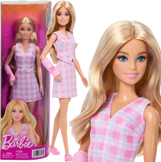 barbie fashionistas păpușă în carouri roz cu atelă roz la mână