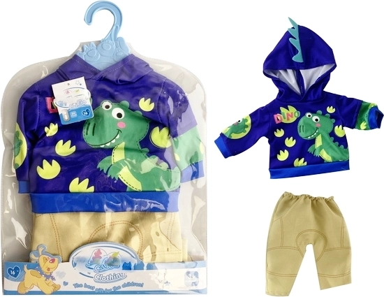 Hăinuțe pentru păpușă bebeluș cu hanorac cu dinozauri și pantaloni bej - 1 bucată
