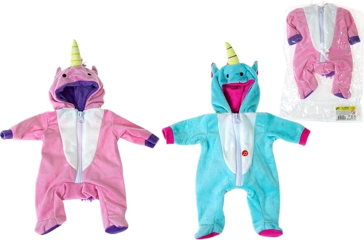 Salopetă cu glugă unicorn pentru păpușă 40 cm