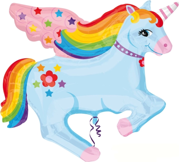 Balon din folie Unicorn cu aripi, albastru deschis 68 cm - 1 bucată