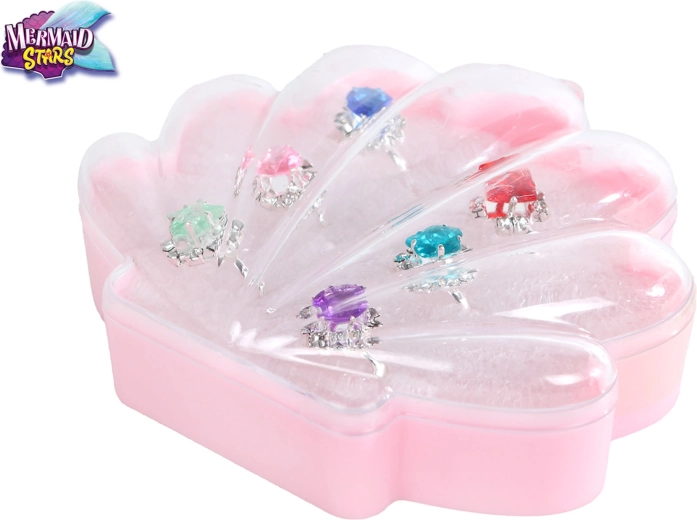 Mermaid Stars set de inele pentru copii în cutie în formă de scoică (6 buc.)