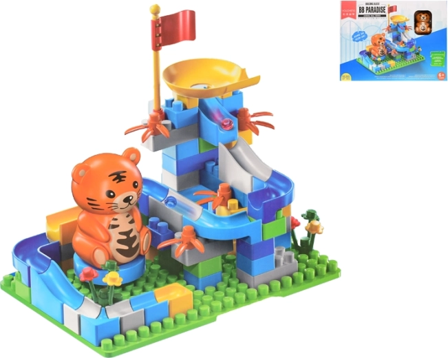 Set de construcție cu pistă și animăluț, 87 piese