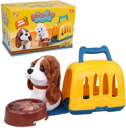 Cățeluș de pluș – set de joacă cu cutie portabilă și accesorii