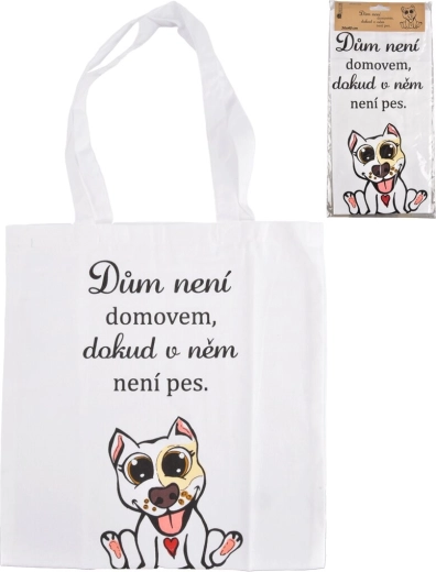 Geantă din bumbac DOG HOME albă 36 × 40 cm