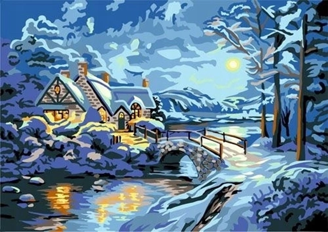 Norimpex pictură cu diamante Noapte de iarnă deasupra pârâului 30 × 40 cm