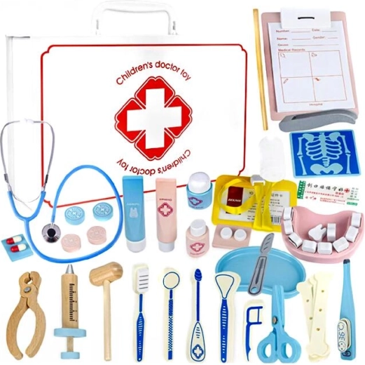 Set medical din lemn într-o valiză