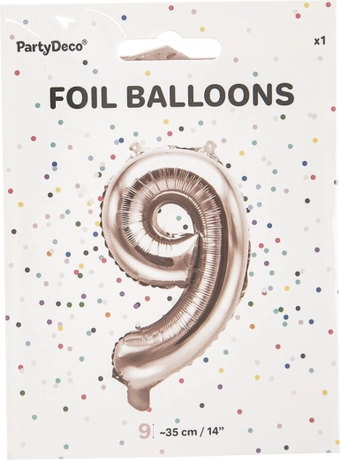 Balon din folie cifra 9, roz perlat, 35 cm