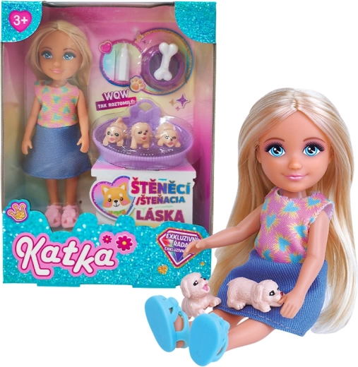 Păpușa Katka cu cățeluși pentru fetițe de la 3 ani