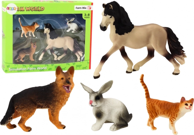 Set figurine animale domestice - Cal, Câine, Iepure, Pisică, 4 bucăți