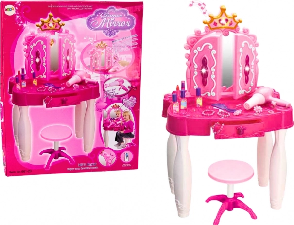 Măsuță de toaletă pentru copii cu baghetă magică și MP3, roz