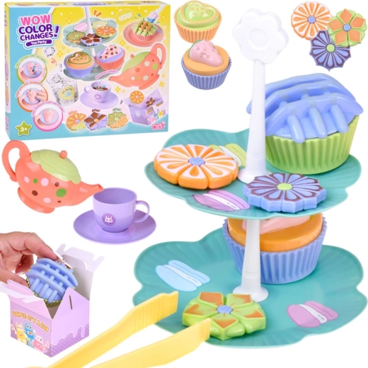 Set de ceai cu schimbare magică a culorii, suport pe niveluri și dulciuri