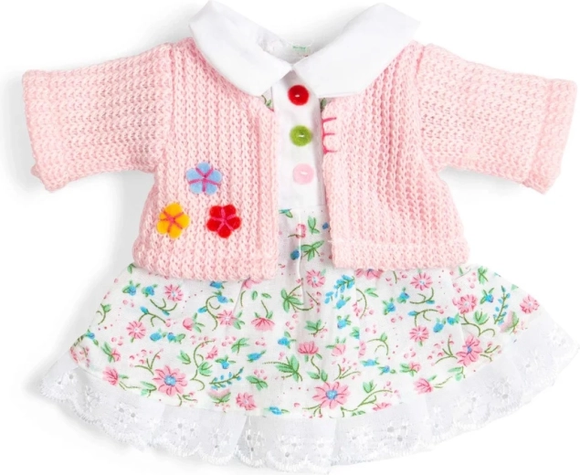 Bigjigs Toys rochiță roz cu flori și cardigan pentru păpușă 28 cm