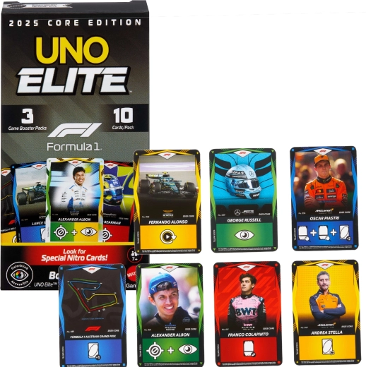 Jocuri de cărți UNO Elite Formula 1 2025 – pachet de extindere Booster Pack