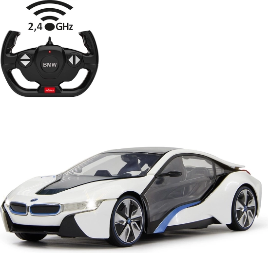 Mașină RC BMW i8 albă 1:14 cu telecomandă de 2,4 GHz