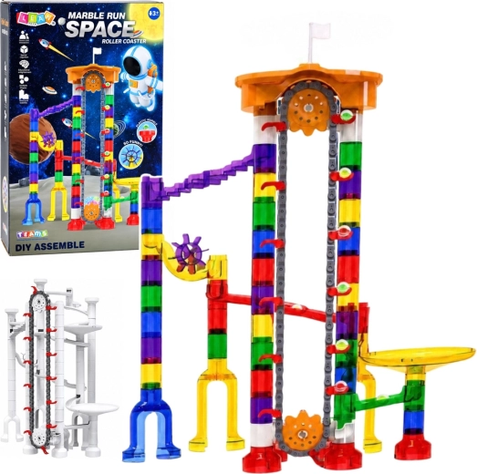 Set de construcție – pistă spațială cu bile cu tuneluri transparente 3D (153 de piese)