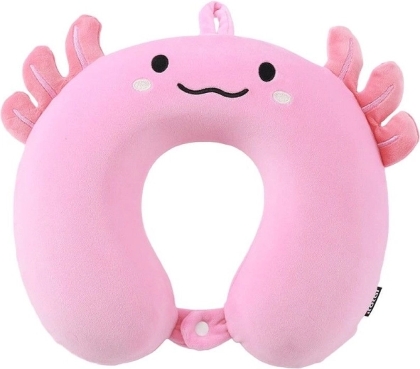 Pernă de călătorie tip „cornuleț” – axolotl roz