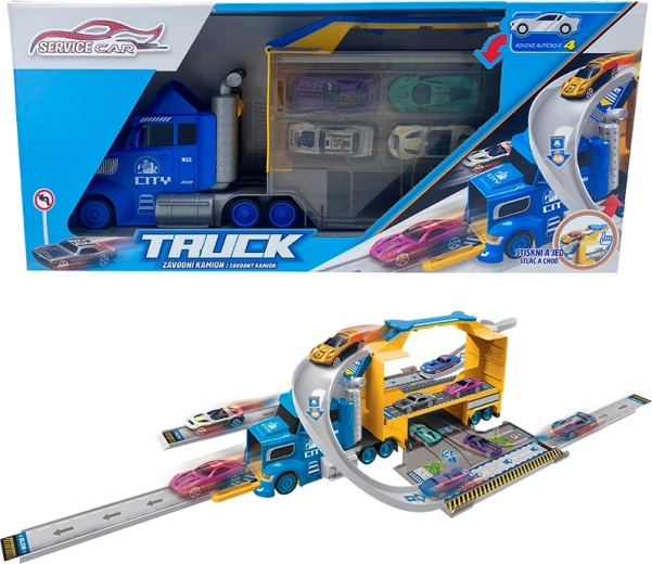 Camion Sparky cu 4 mașinuțe și semne de circulație