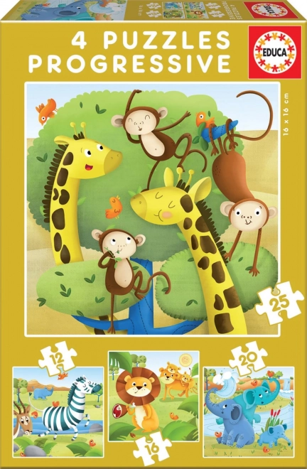 Educa puzzle Animale sălbatice 4‑în‑1 (12–25 piese)