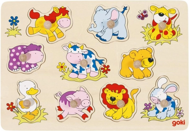 Puzzle GOKI din lemn cu mânere Animăluțe mici