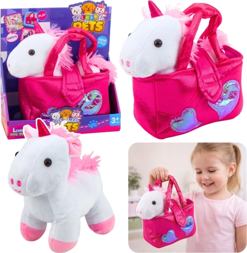 Unicorn din pluș în poșetă, alb, 25 cm
