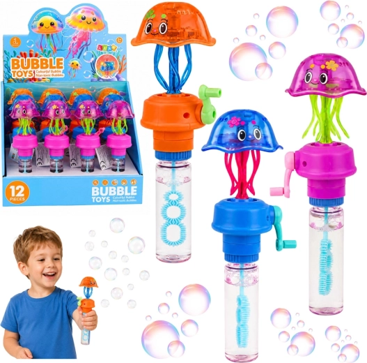 Jucărie de făcut baloane (bublifuk) – meduză cu manivelă și lumină LED intermitentă 40 ml