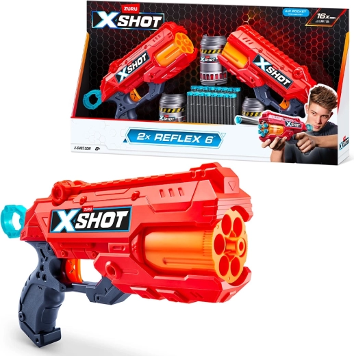 X-Shot Reflex 6 – set de 2 pistoale cu doze și proiectile