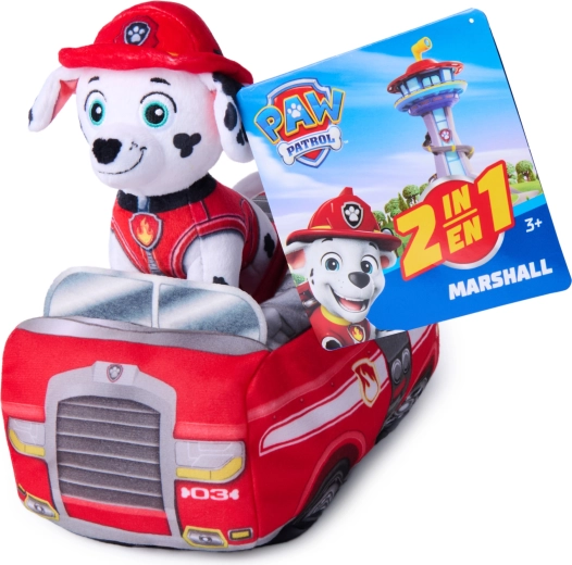 Paw Patrol Marshall 2în1 pluș cu mașinuță de pompieri 22 cm