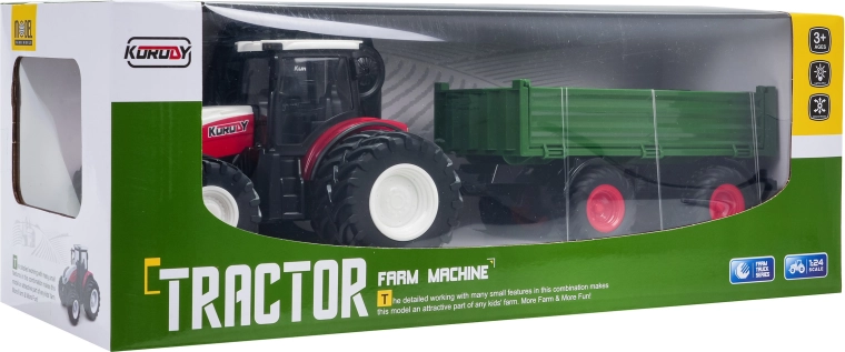Tractor RC cu remorcă verde detașabilă 1:24