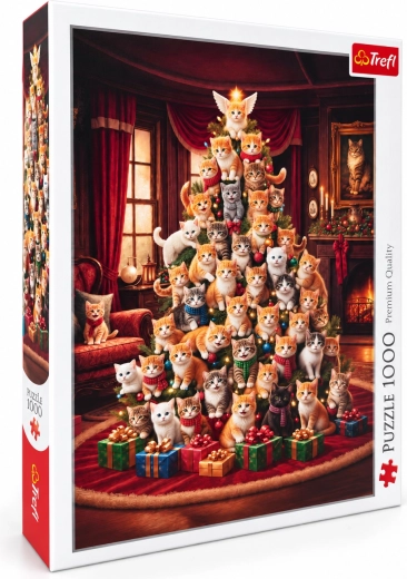 Puzzle Trefl brad de Crăciun cu pisici, 1000 de piese