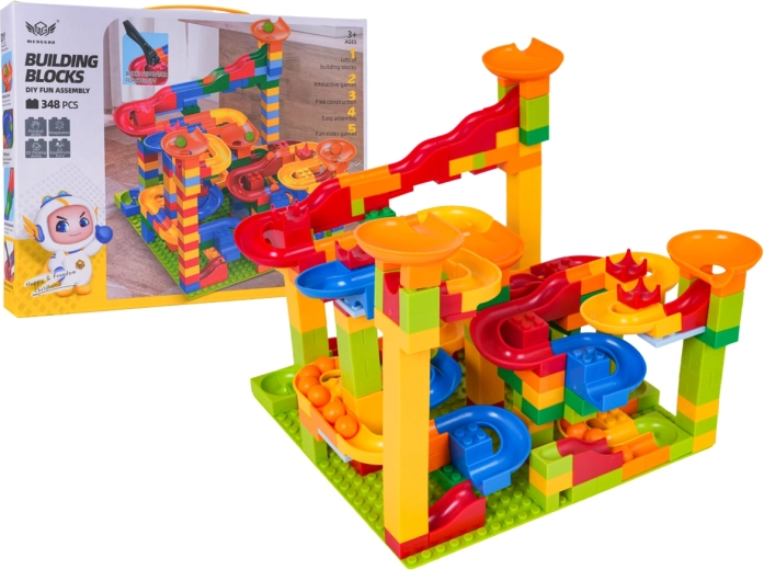 Set de construcție colorat – pistă cu bile, 348 de piese