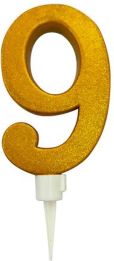 Lumânare pentru tort cifră 9 auriu 16 cm