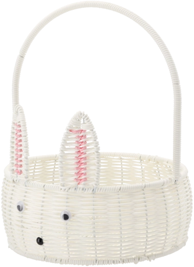 Coș rotund din plastic 25 cm cu motiv iepuraș – alb, decorațiune de Paște