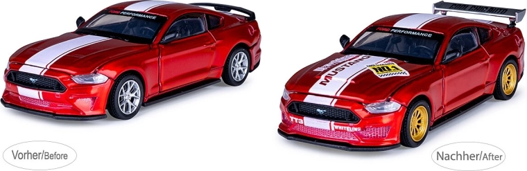 JAMARA Ford Mustang GT, model metalic roșu la scara 1:42 cu set de tuning