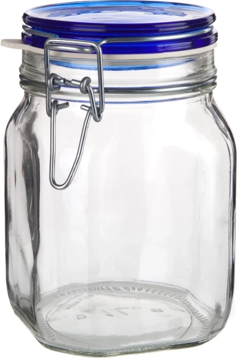 Borcan din sticlă ermetic 1 l cu închidere tip clemă Fido Blue