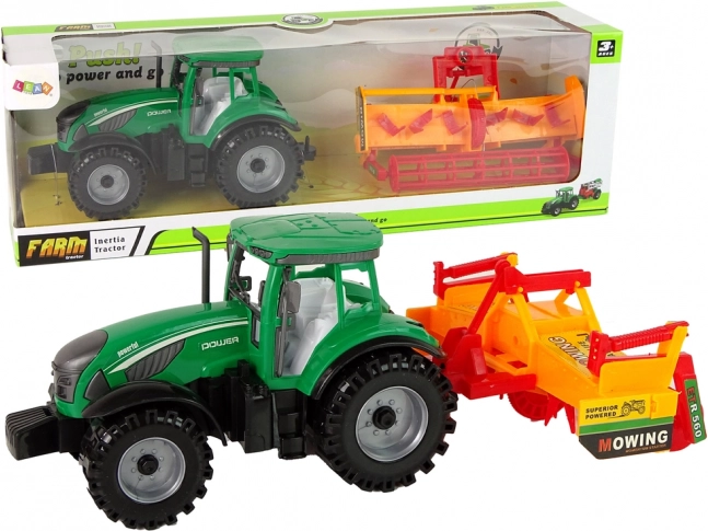 Tractor verde cu cultivator portocaliu – set cu mecanism de inerție pentru copii