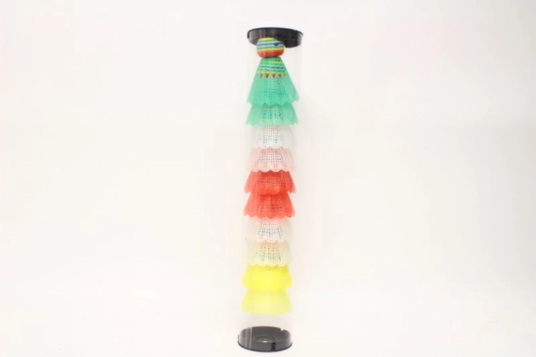 Fluturași colorați din plastic pentru badminton în tub (10 buc.)