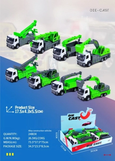 Mașinuță de construcții metal/plastic 17,5 cm cu roți libere