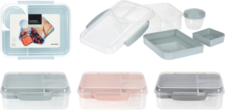 Caserolă pentru gustări din polipropilenă cu 4 compartimente, mix de culori 21,5 × 17 × 6 cm