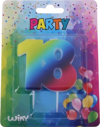 Lumânare aniversară numărul 18 curcubeu