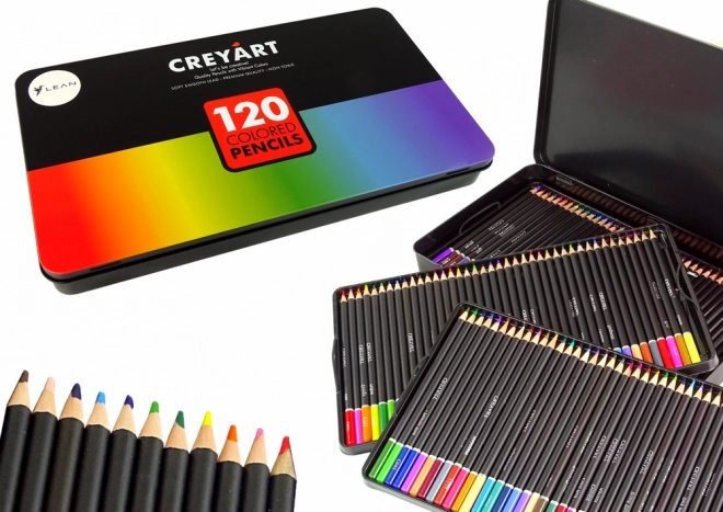 Set de 120 de creioane colorate artistice în cutie metalică
