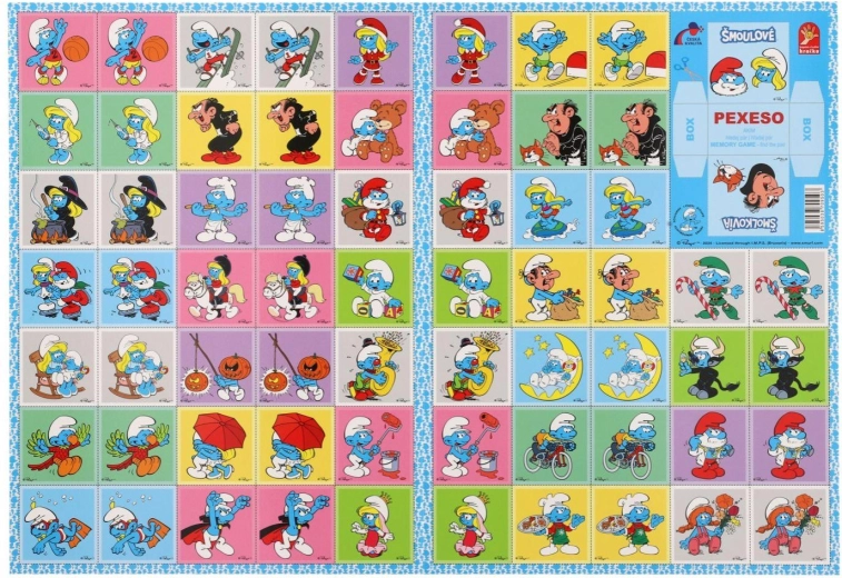 Pexeso Ștrumpfii – joc de societate din hârtie, 32 de perechi de imagini