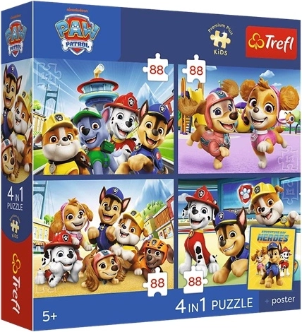 Puzzle Trefl 4 în 1 Patrula Cățelușilor (4×88 piese) cu poster