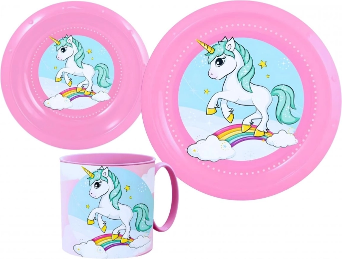 Set de masă din plastic pentru copii Unicorn (3 piese)