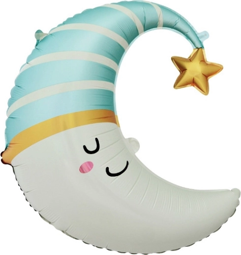 Balon din folie Lună cu căciuliță albastră 56 × 68 cm