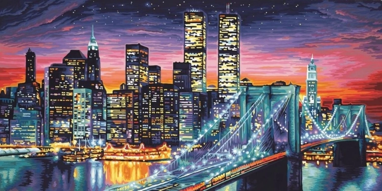 Pictură cu diamante New York nocturn 30 × 40 cm