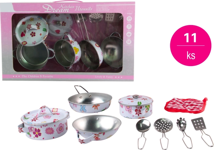 Set de veselă pentru copii din tablă, cu imprimeu, 11 piese