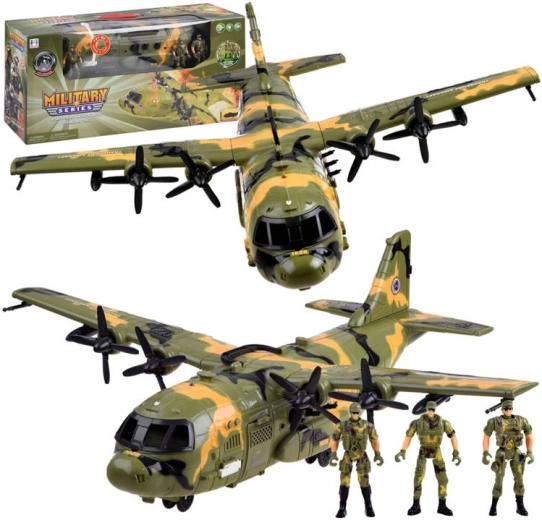 Avion de transport militar cu sunet și lumină, cu figurine de soldați